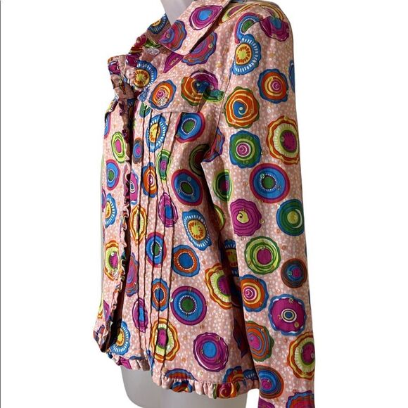 Redd Jeans Vibrant Sequin Pink Denim Jacket Large Circle Pattern 10 - Picture 3 of 16